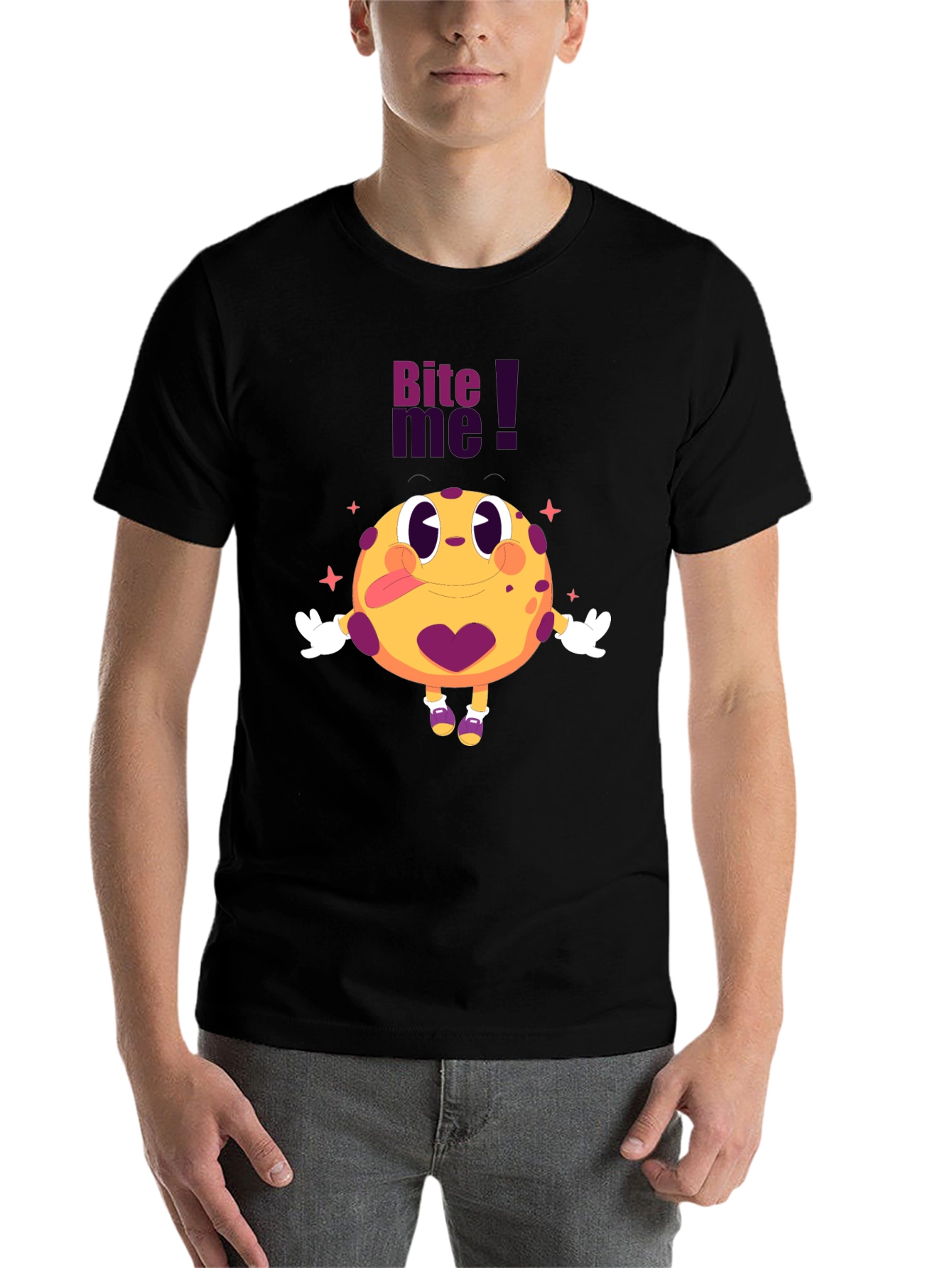 Black Bite Me Cartoon Graphic Black T-Shirt view 7