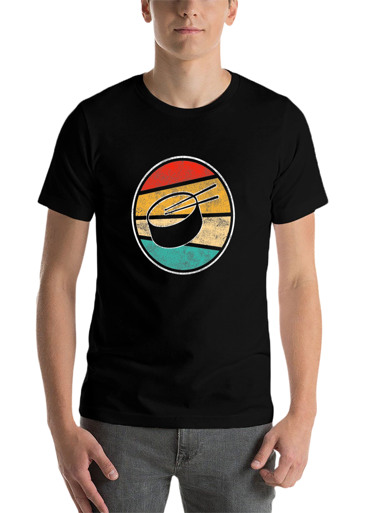 Black Retro Sunset Hockey Puck Graphic Tee view 7