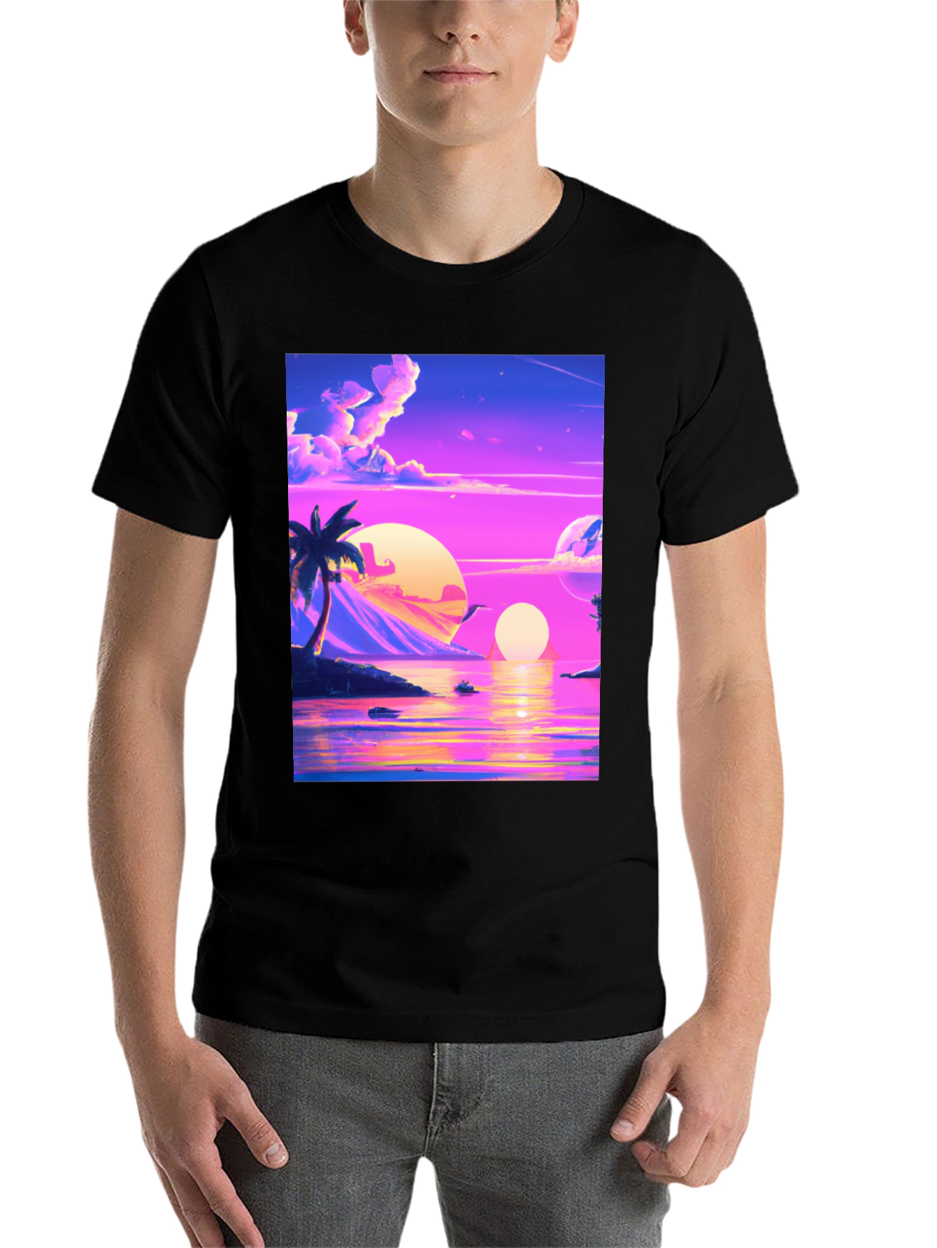 Black Vaporwave Sunset T-Shirt - Black view 7