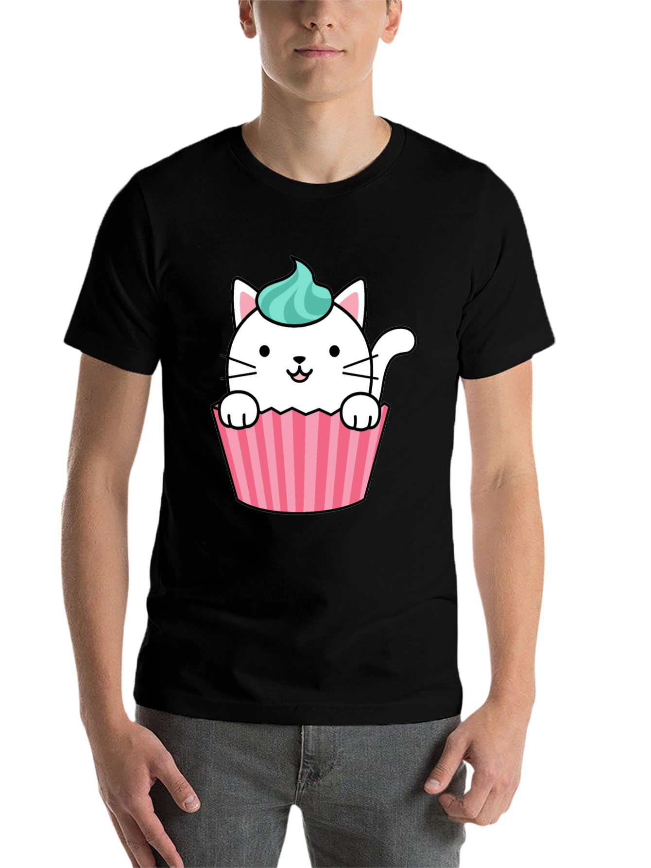 Black Cute Cupcake Cat Graphic Tee - Black view 7
