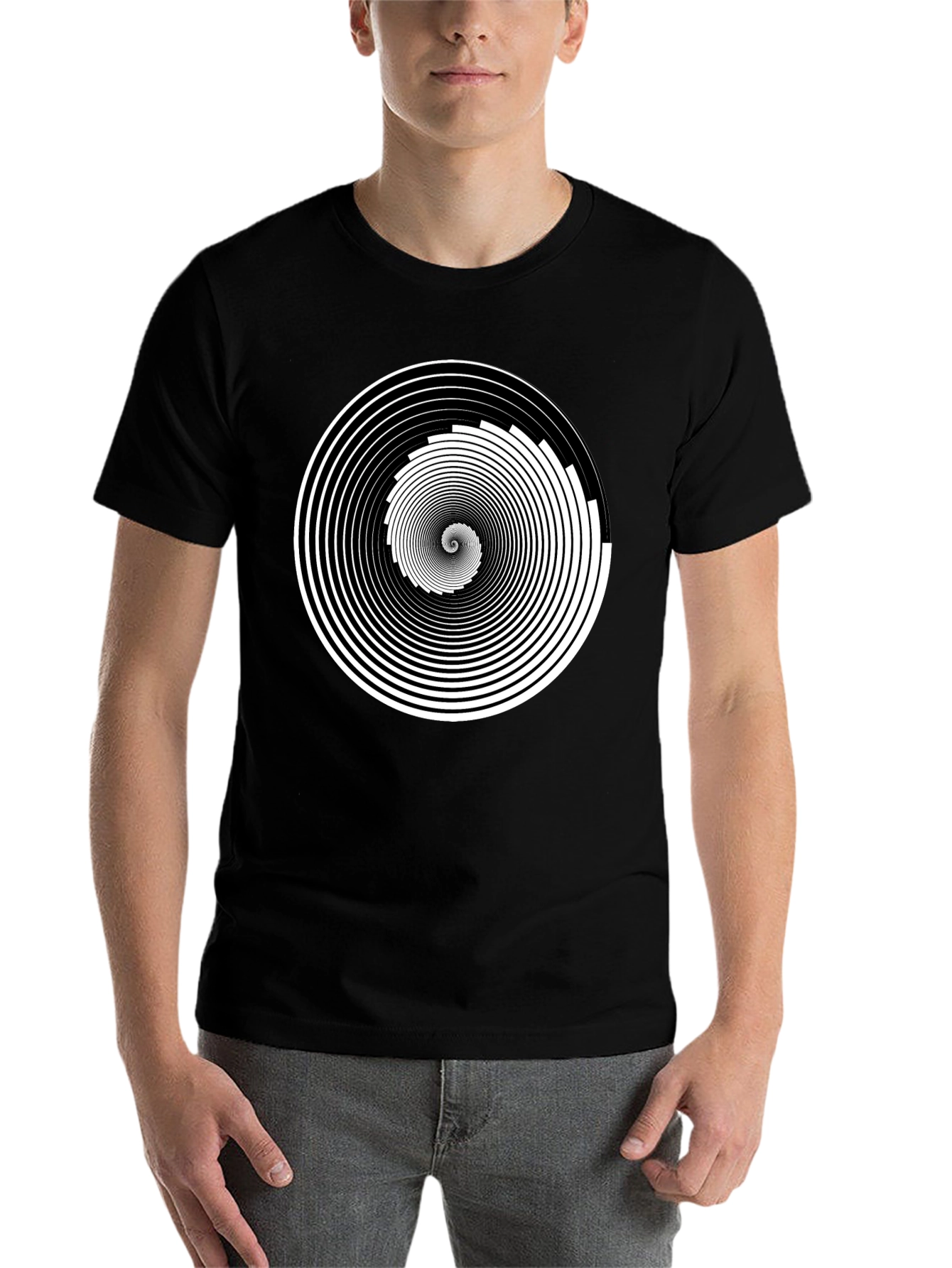 Black Hypnotic Spiral Graphic Tee - Black Cotton Crew Neck view 7