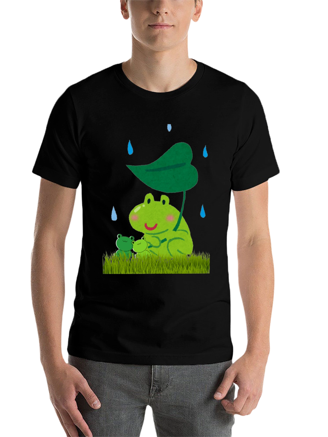 Black Frog Family Under Leaf Umbrella T-Shirt view 7