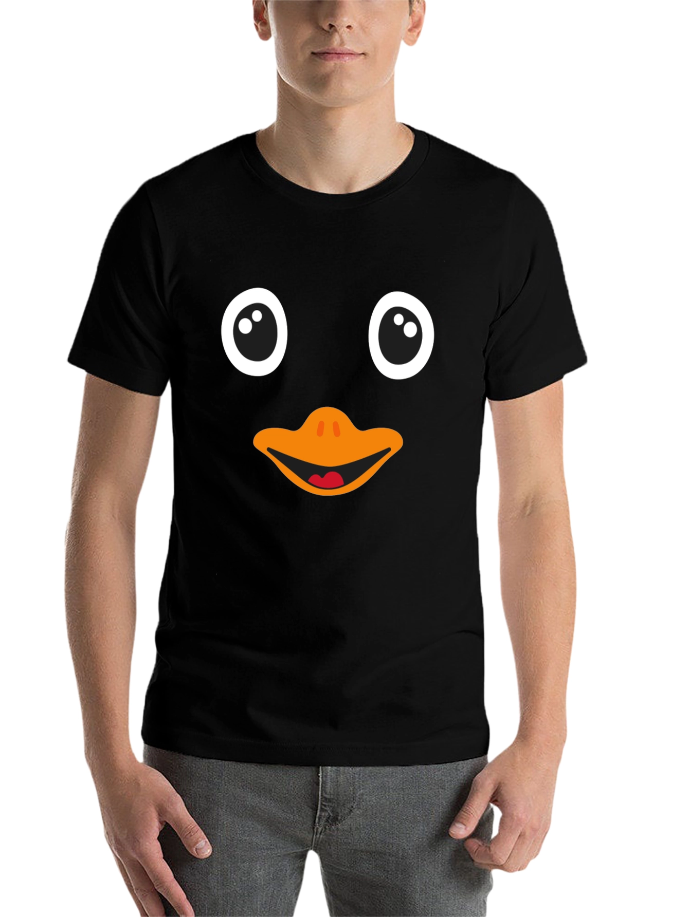 Black Funny Penguin Face Black T-Shirt view 7