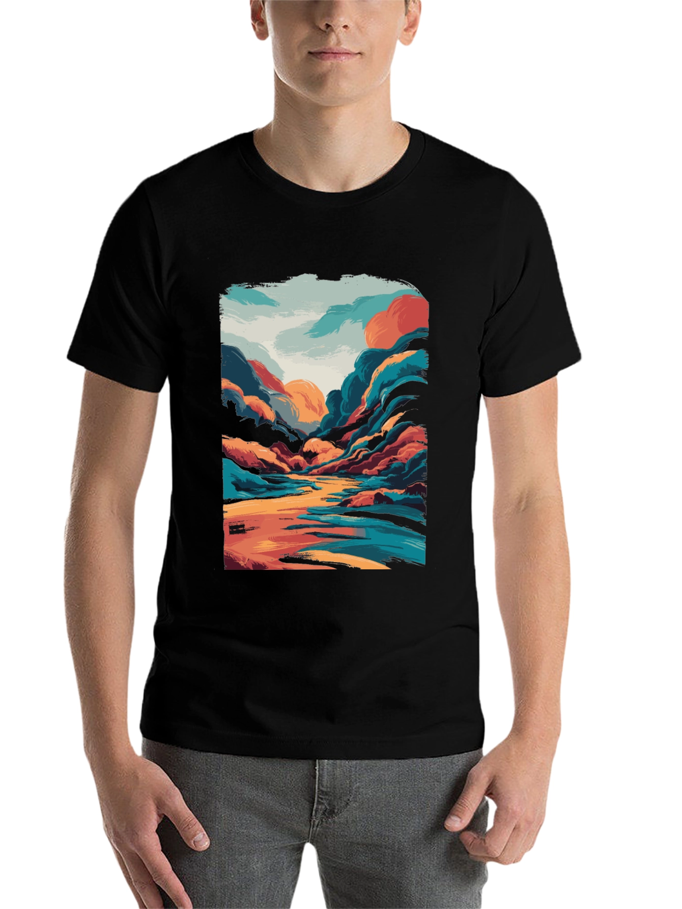 Black Vivid Landscape Graphic Tee - Artistic Comfort view 7