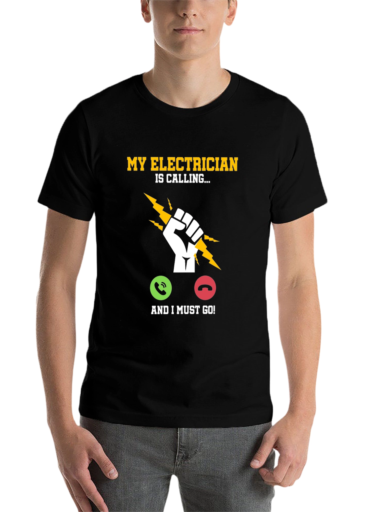 Black Electrician Calling T-Shirt - Funny Job Gift view 7