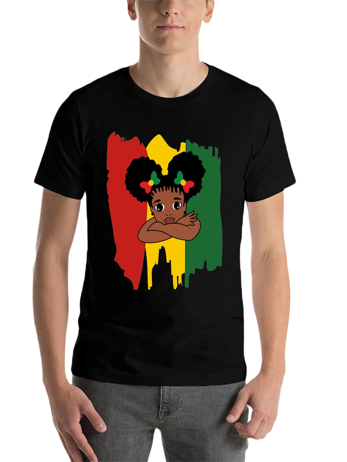 Black Cute Girl Afro T-Shirt - Red Yellow Green view 7