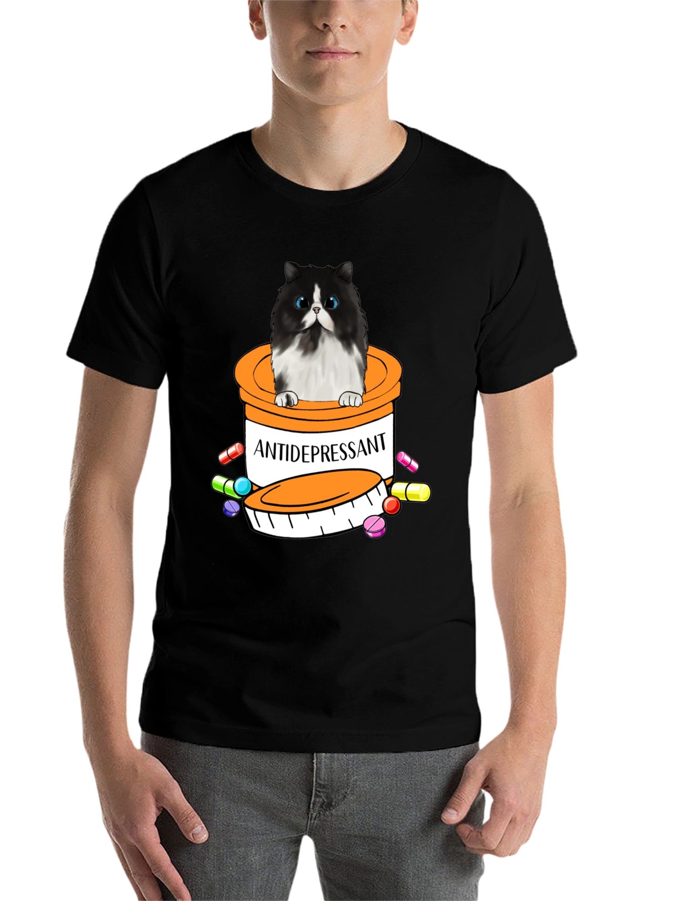 Black Antidepressant Cat T-Shirt - Funny Novelty Tee view 7