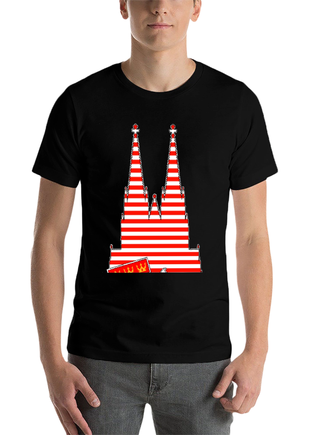 Black Striped Tower Graphic Tee - Unique Men's Black T-Shirt view 7
