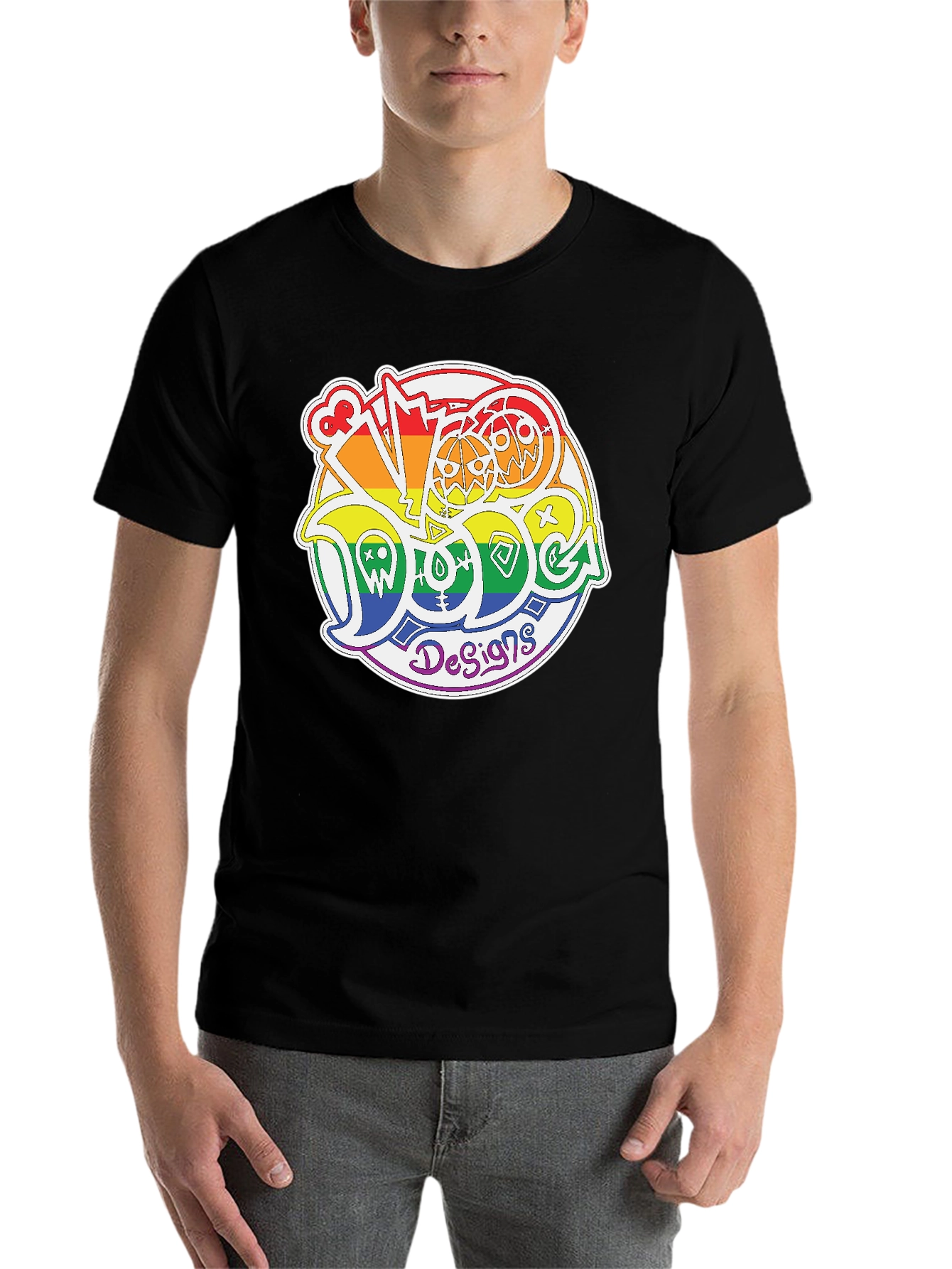 Black Rainbow Doodle Design T-Shirt view 7