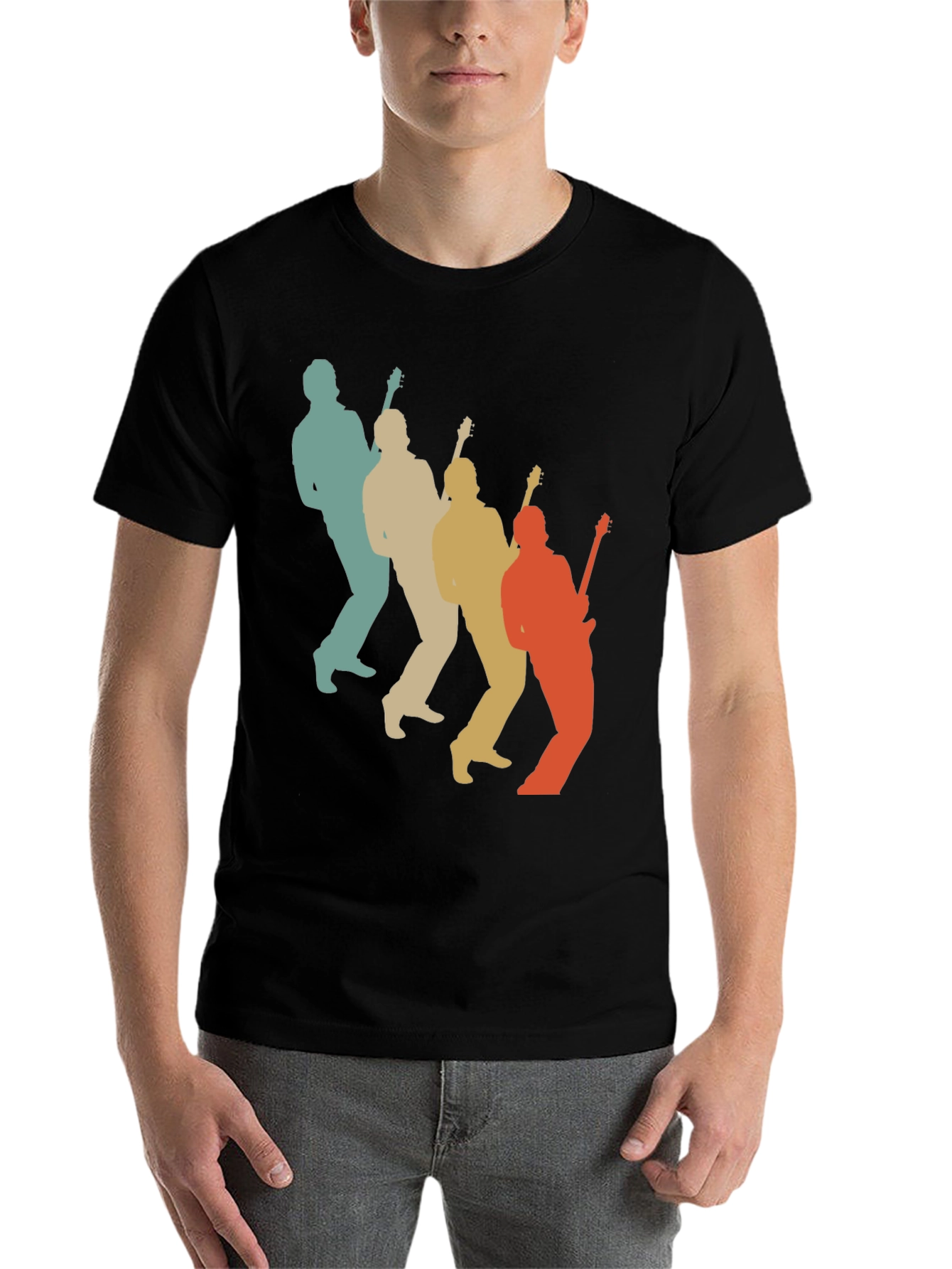 Black Retro Guitar Player T-Shirt - Music Lover Tee view 7
