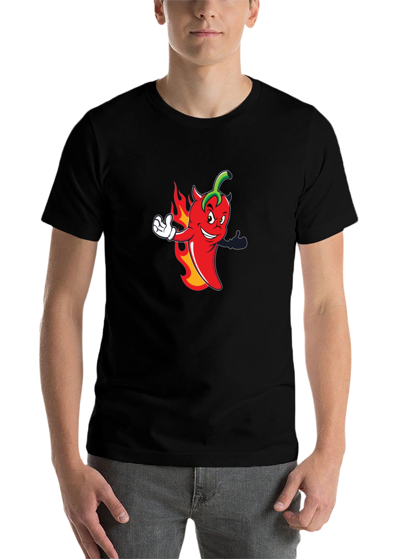 Black Spicy Chili Pepper Cartoon Graphic Black T-Shirt view 7