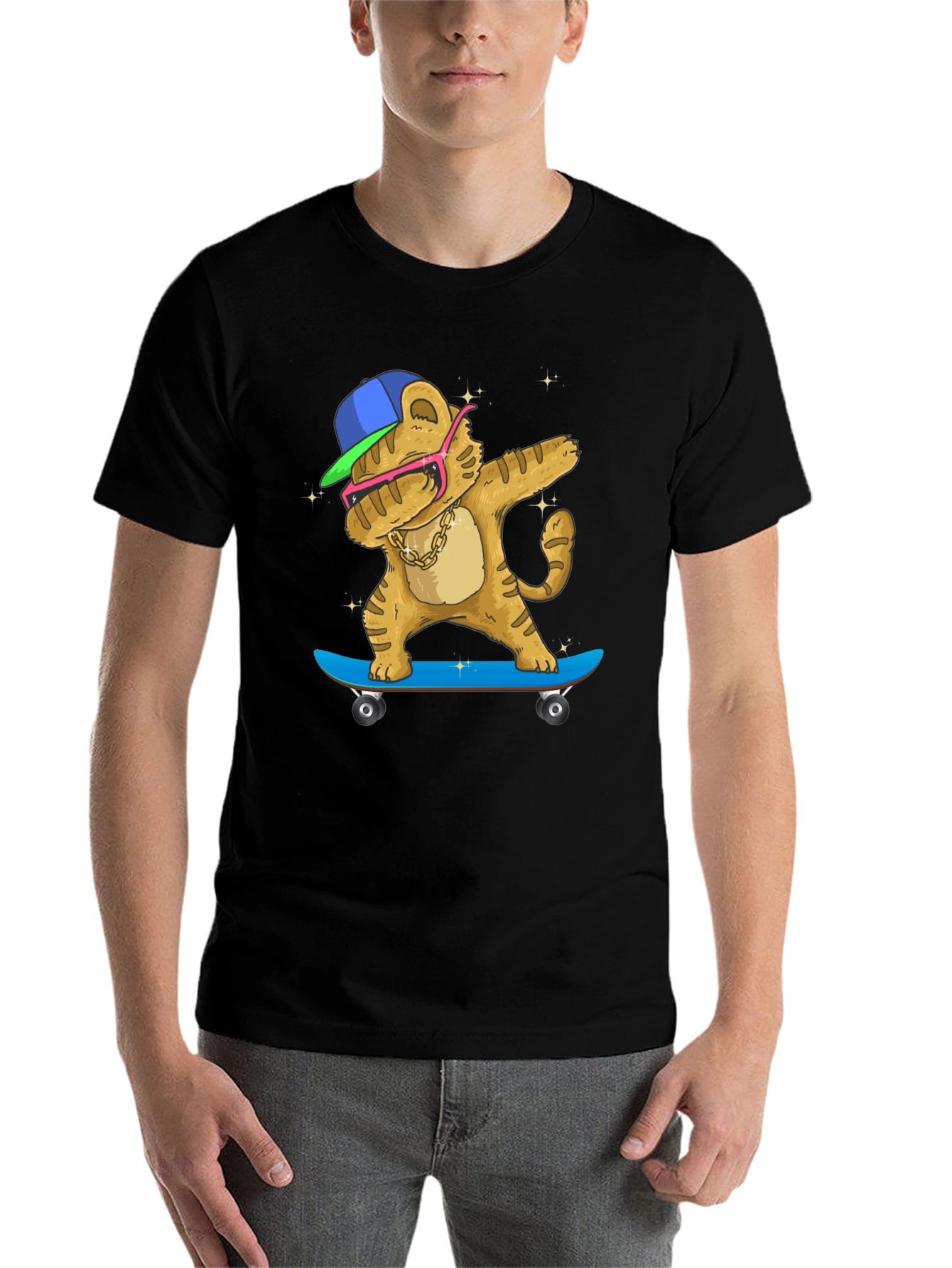 Black Dabbing Tiger Skateboard T-Shirt view 7