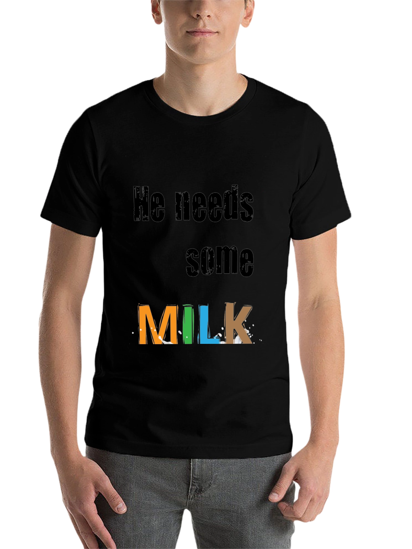 Black He Needs Milk T-Shirt - Funny Novelty Tee view 7