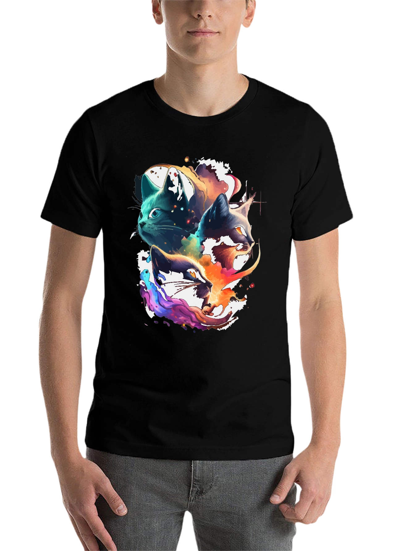 Black Abstract Cat Head Graphic Print Tee view 7