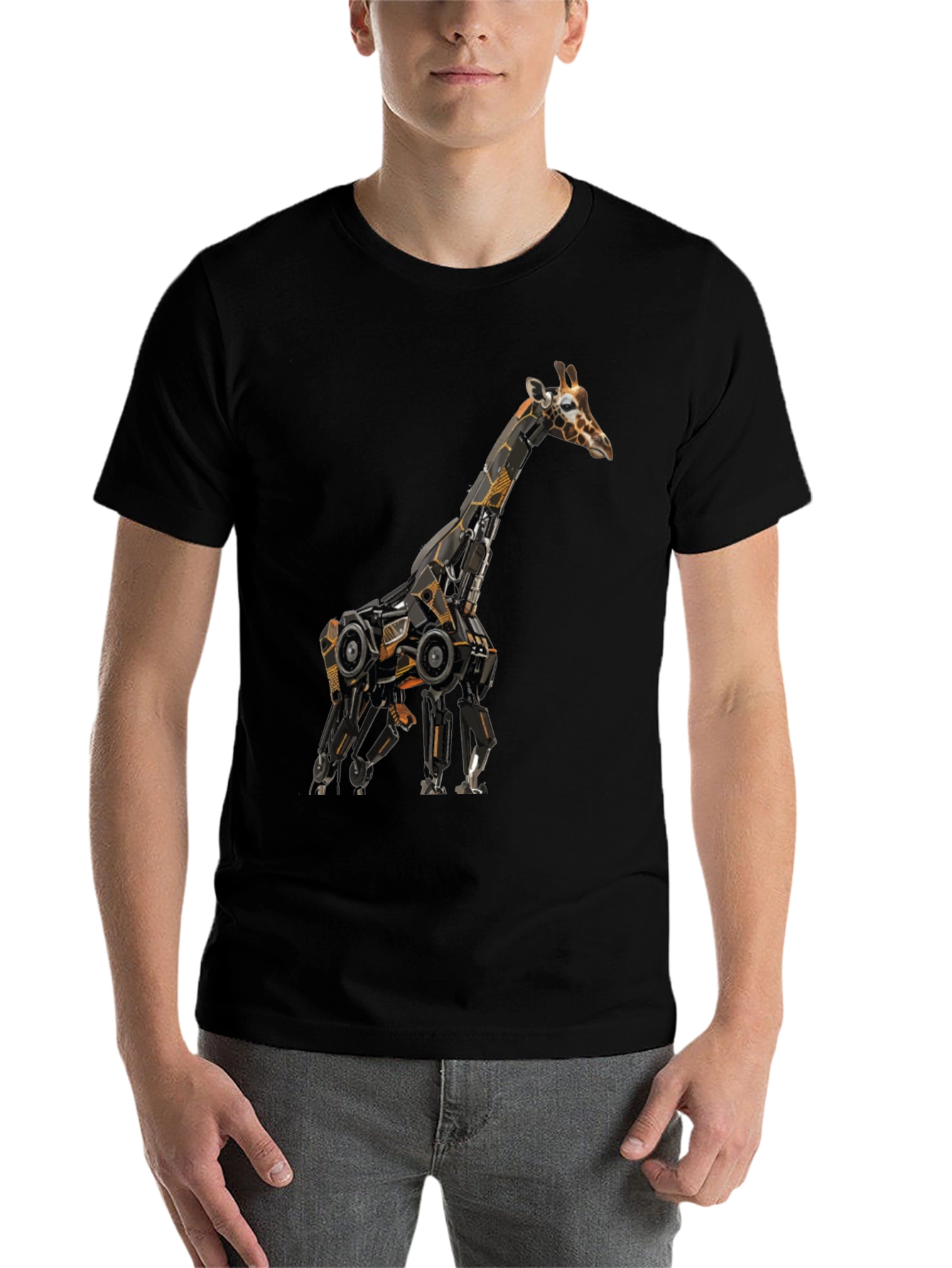 Black Robotic Giraffe Graphic Tee - Cool Black T-Shirt view 7
