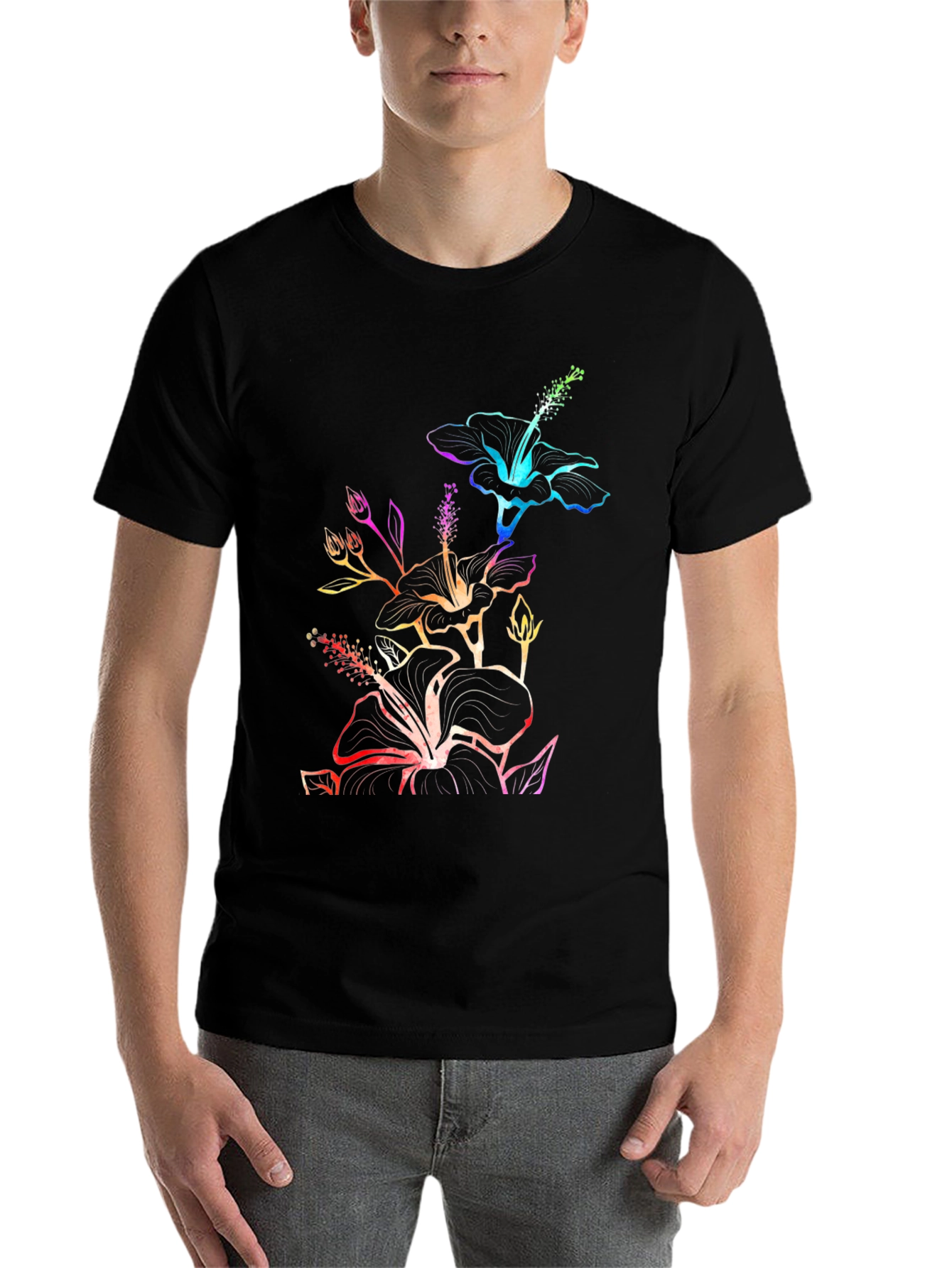 Black Rainbow Hibiscus Black T-Shirt view 7
