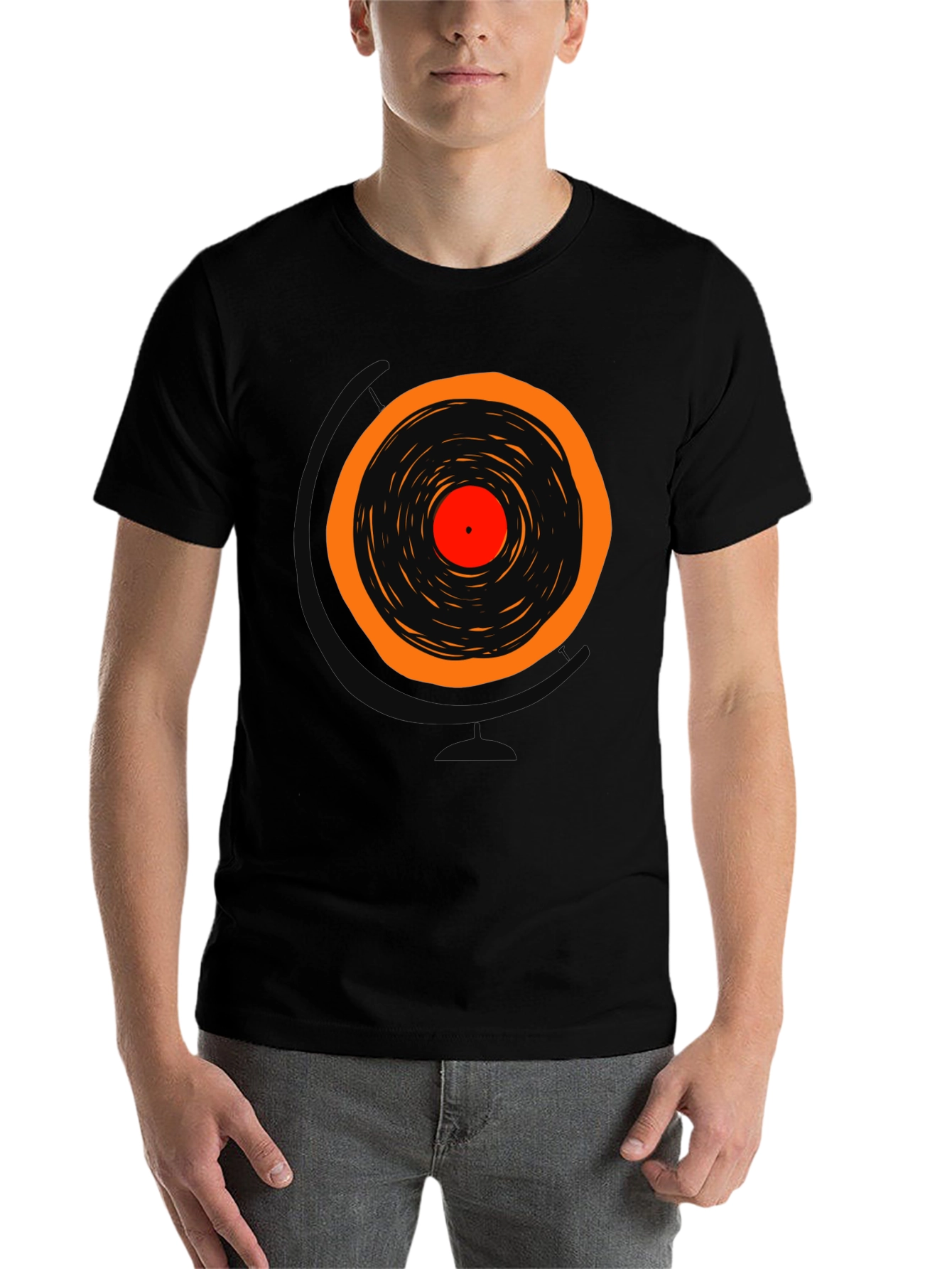 Black Retro Vinyl Record Graphic T-Shirt view 7