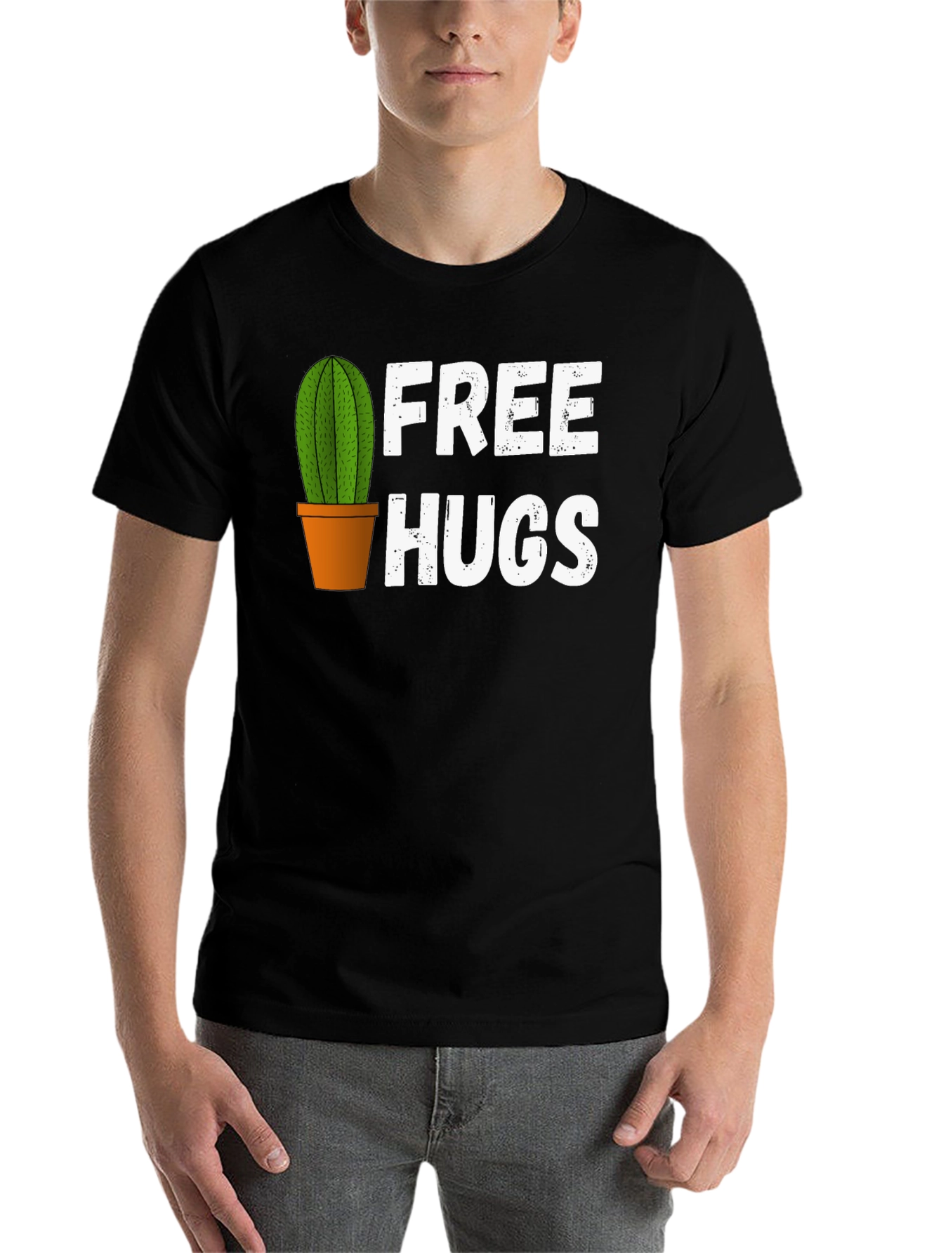 Black Free Hugs Cactus Graphic T-Shirt view 7