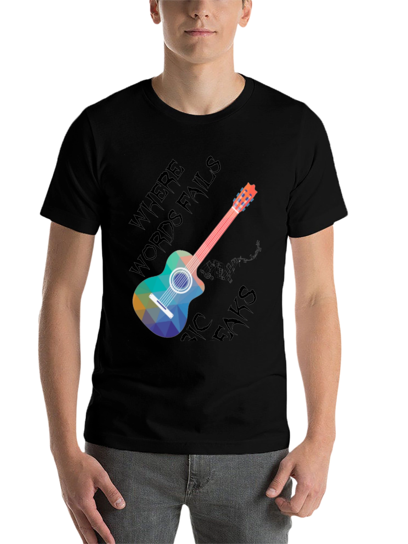 Black Music Speaks T-Shirt - Guitar Design view 7