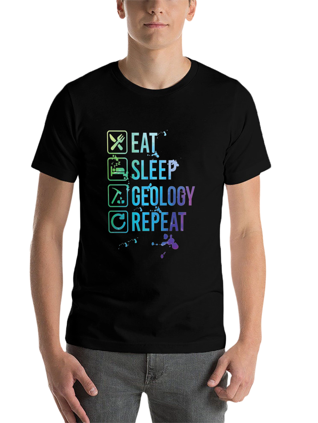Black Eat Sleep Geology Repeat T-Shirt - Geologist Gift view 7
