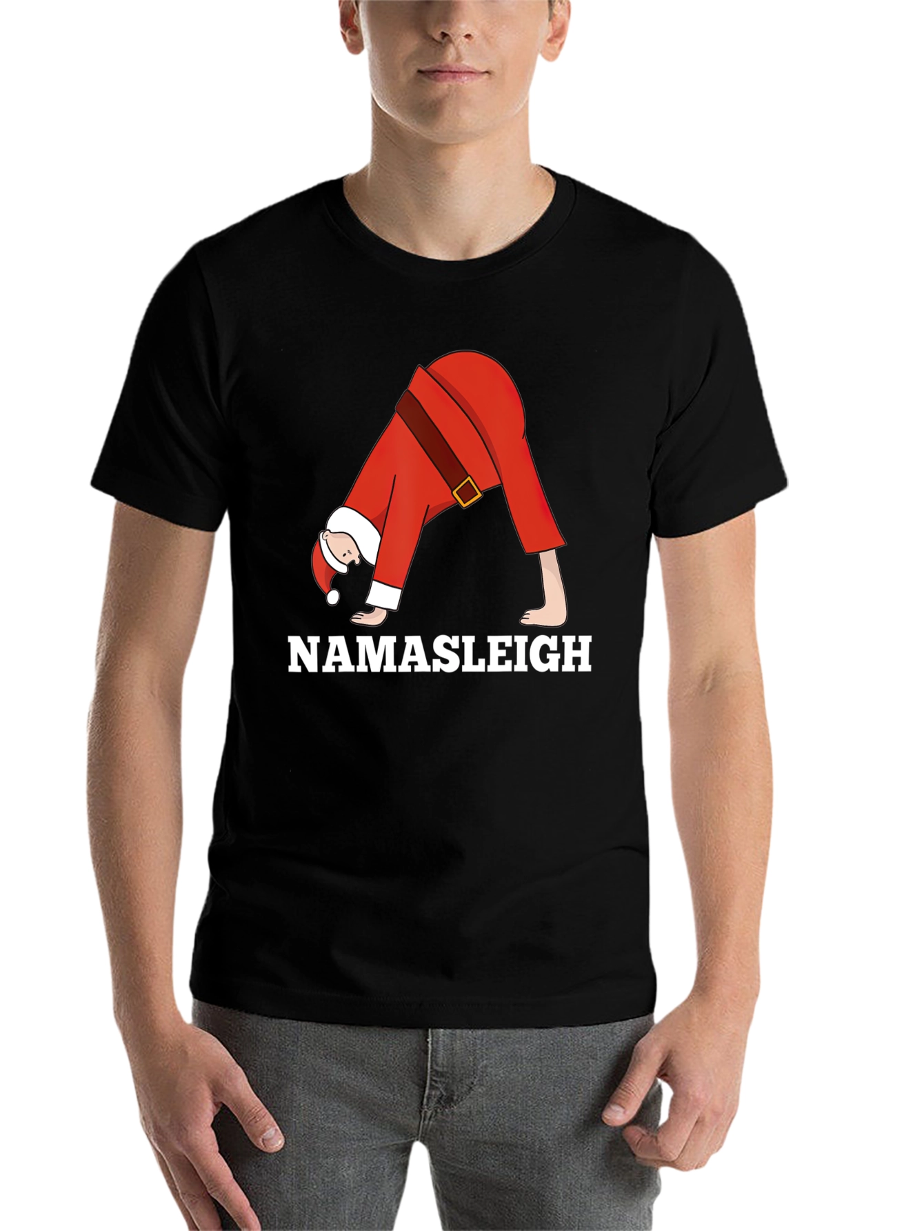 Black Namasleigh Santa Yoga Black T-Shirt view 7