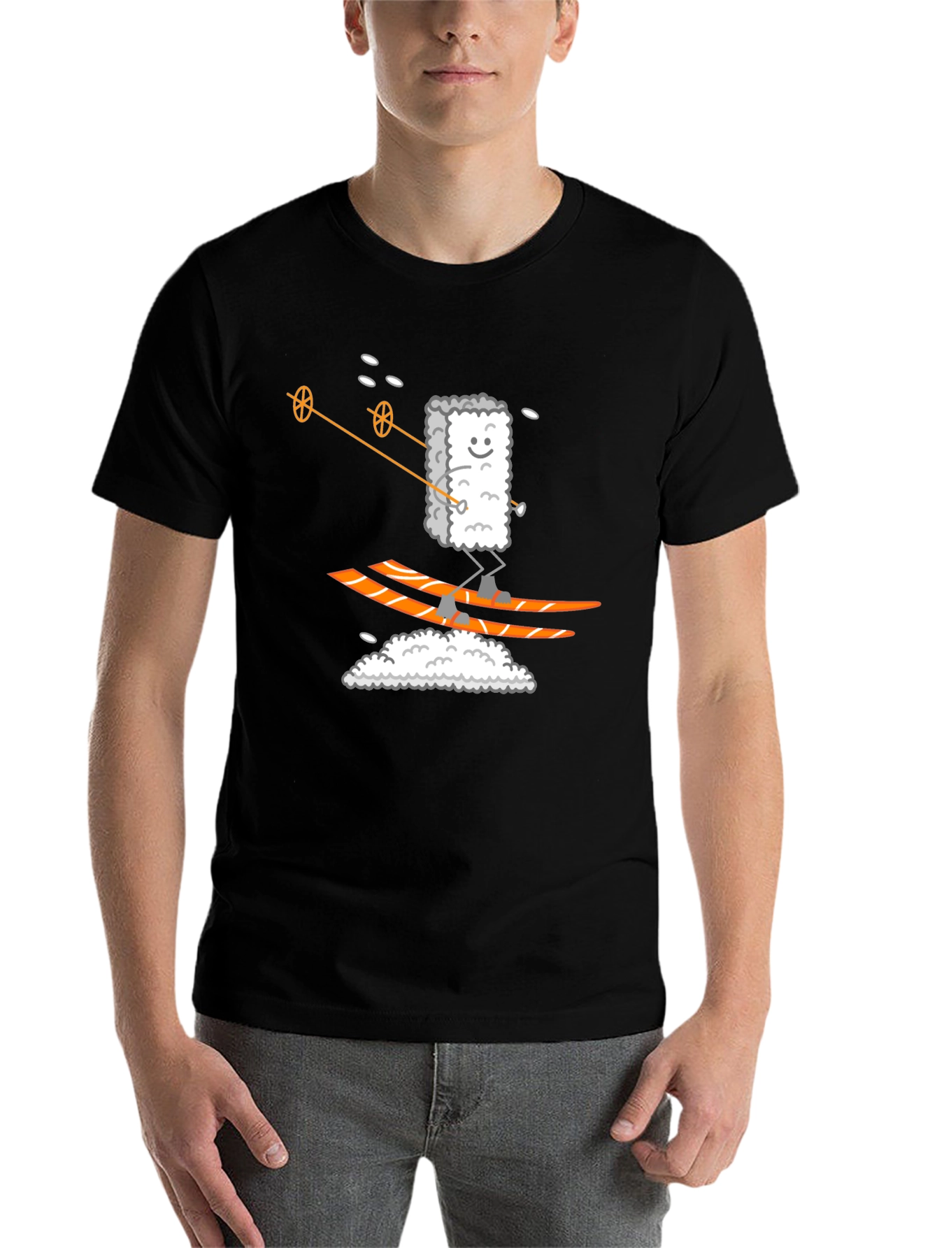 Black Sushi Skier Graphic Tee - Black Cotton T-Shirt view 7