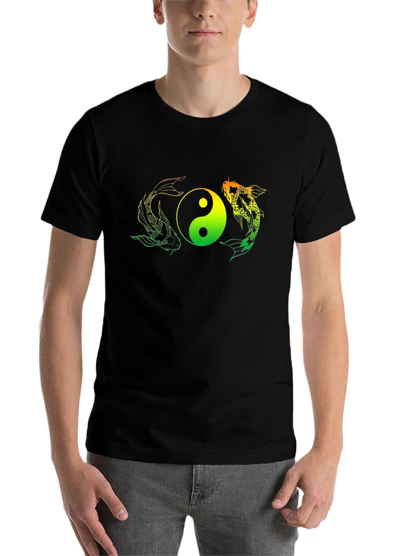 Black Yin Yang Koi Fish Graphic Tee - Black T-Shirt view 7