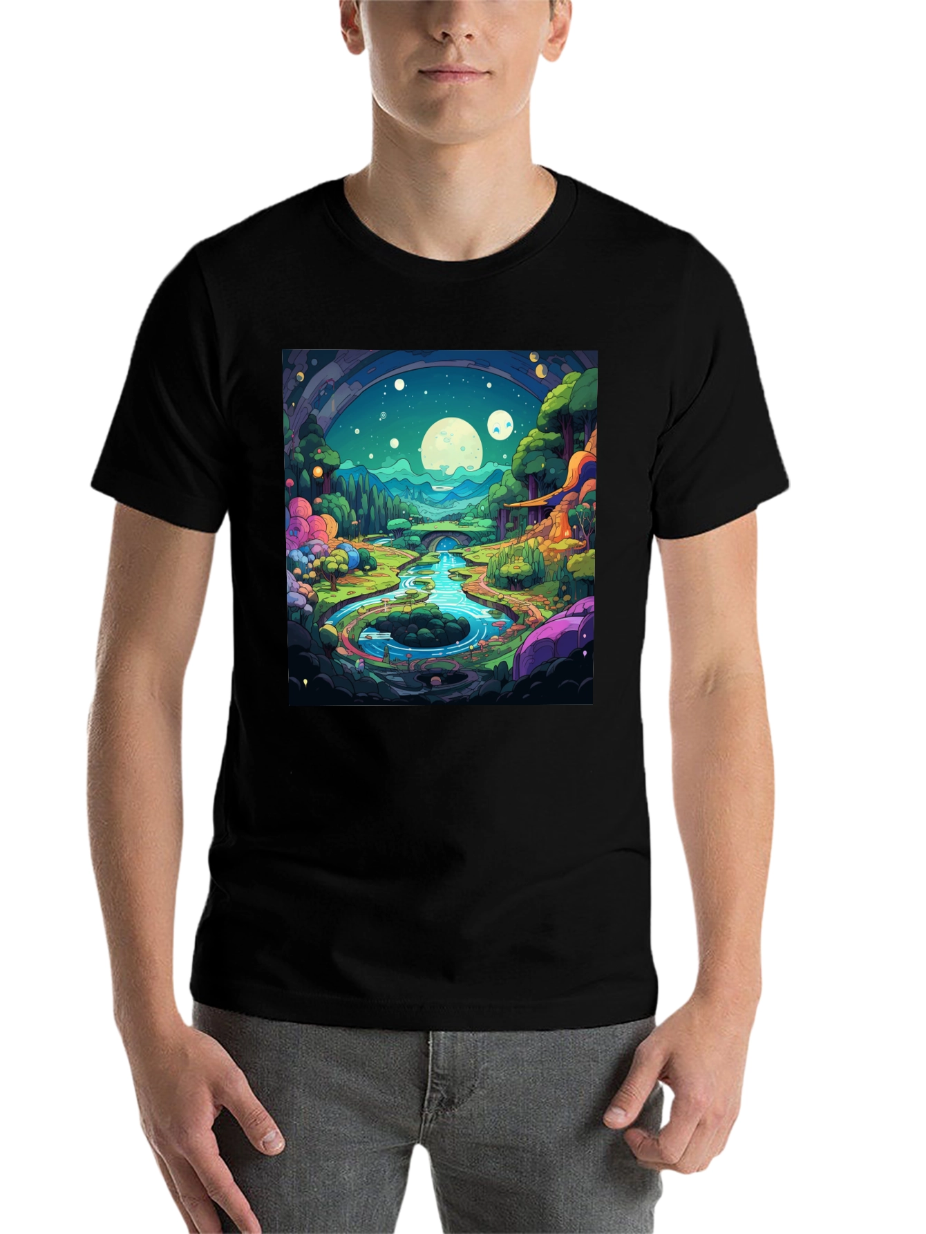 Black Cartoon Landscape Graphic Tee - Black view 7