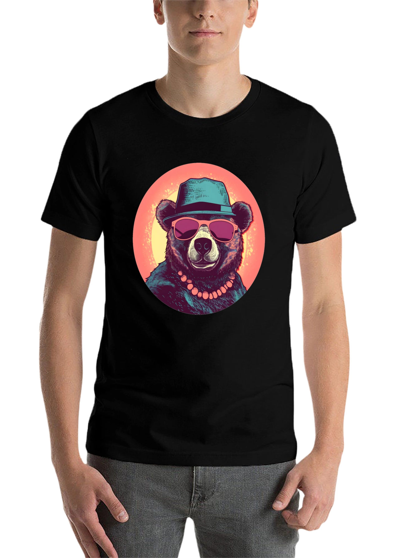 Black Bear with Hat Graphic Tee - Cool Summer Style view 7