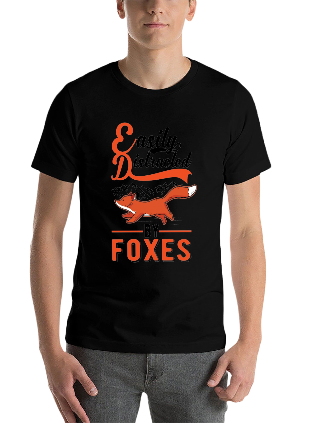 Black Easily Distracted by Foxes T-Shirt view 7