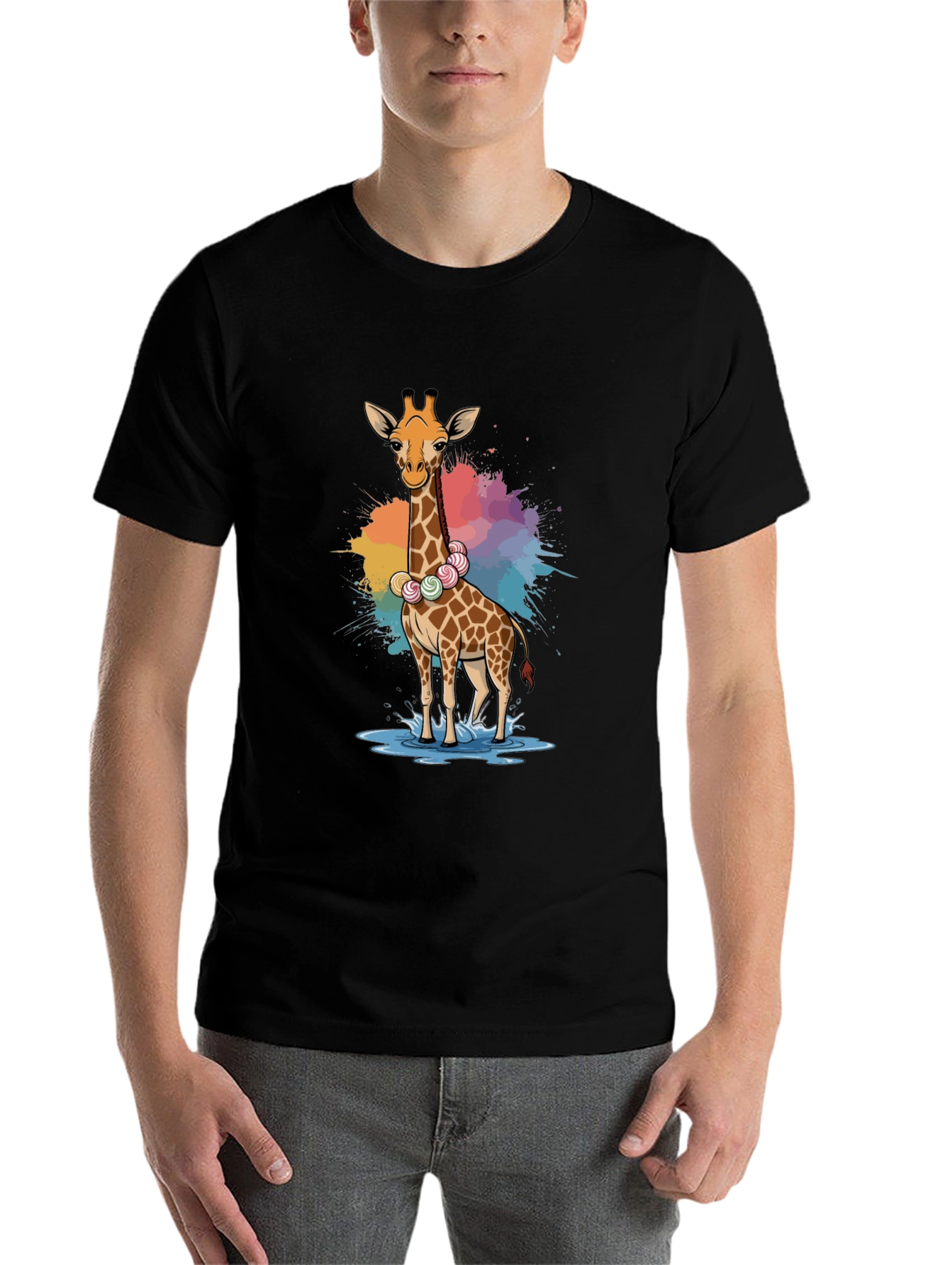 Black Giraffe Candy Lei T-Shirt - Fun Animal Tee view 7