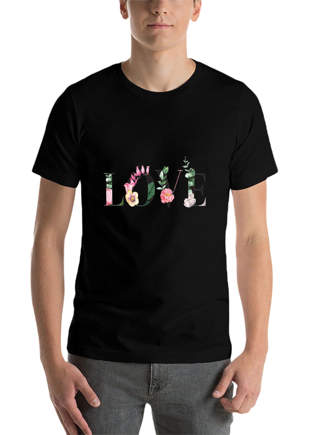 Black Floral LOVE Black T-Shirt view 7