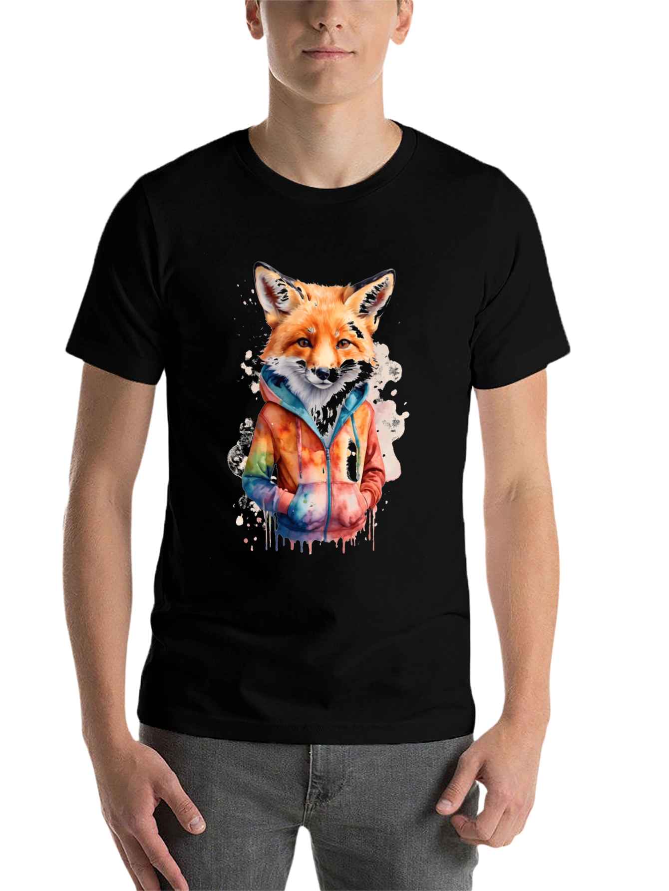 Black Fox Watercolor Graphic Tee - Urban Style view 7