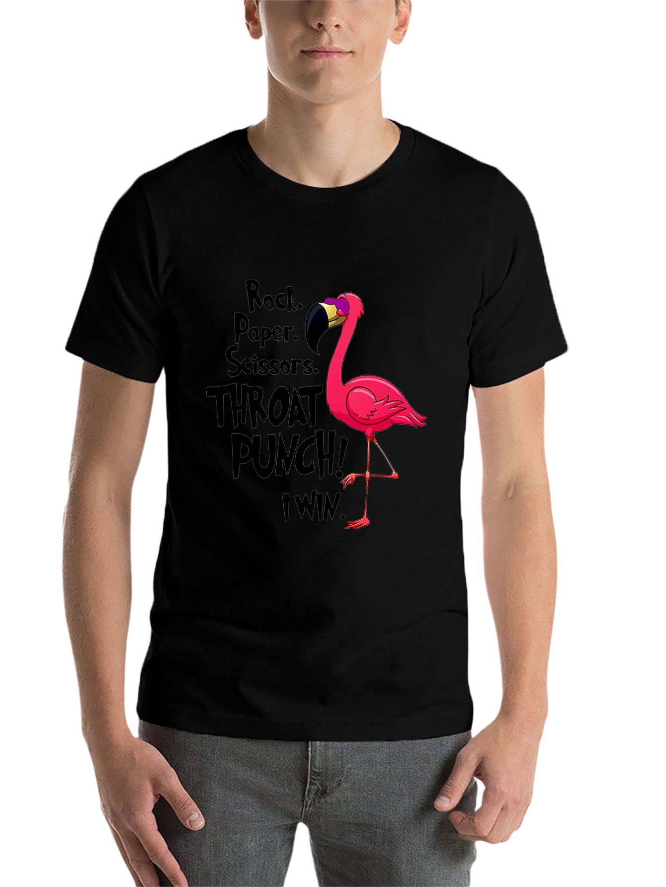 Black Rock Paper Scissors Flamingo T-Shirt view 7