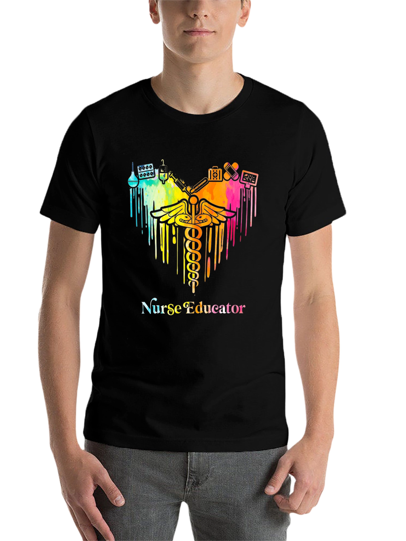 Black Nurse Educator Colorful Graphic T-Shirt view 7