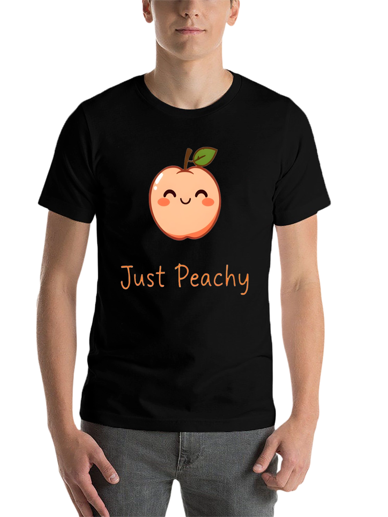 Black Just Peachy Graphic Tee - Cute Fruit T-Shirt view 7