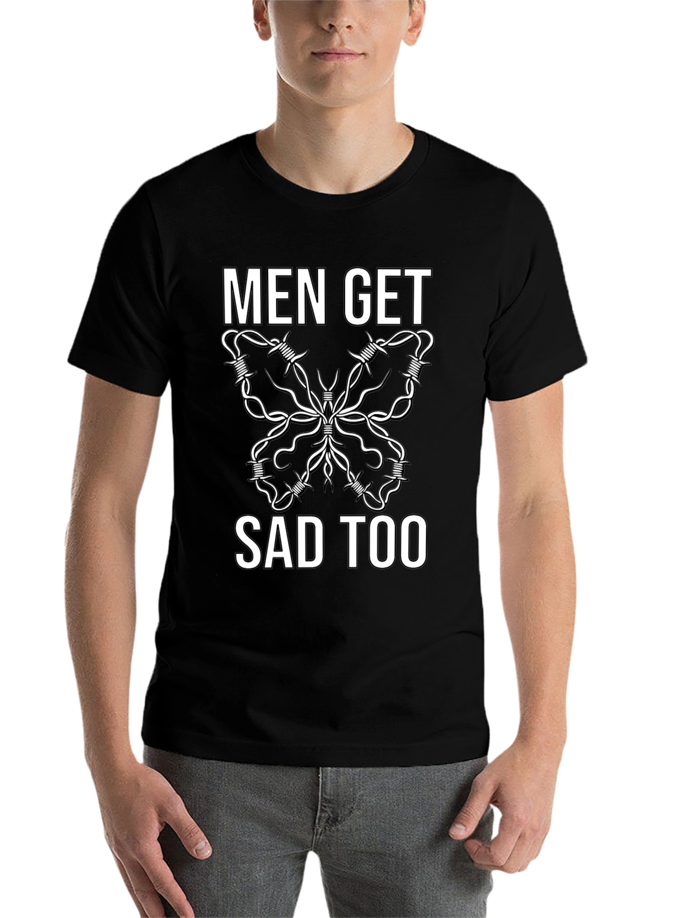 Black Men Get Sad Too Butterfly Barbed Wire Tee view 7