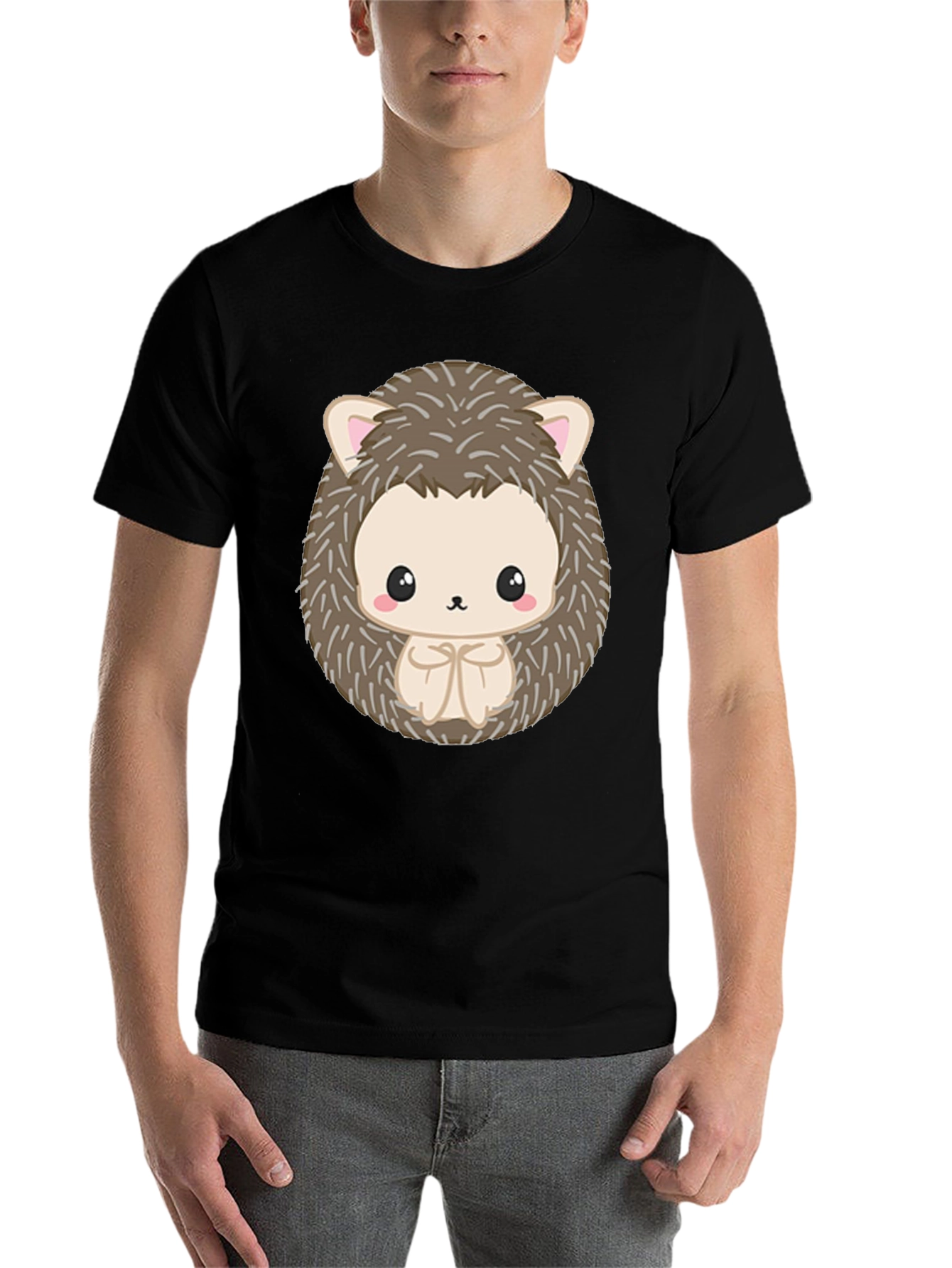 Black Cute Hedgehog Graphic Black T-Shirt view 7
