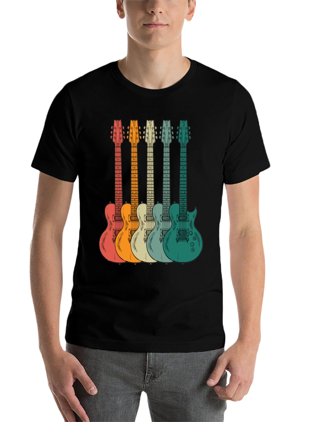 Black Retro Guitar Graphic Tee - Music Lover's T-Shirt view 7
