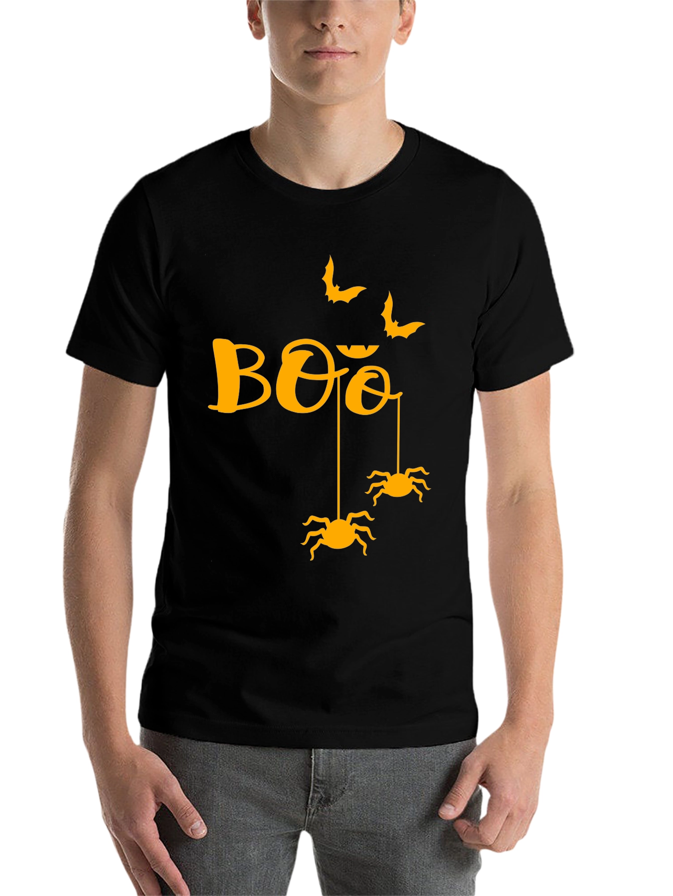Black Halloween Boo Spiders & Bats Graphic Tee view 7