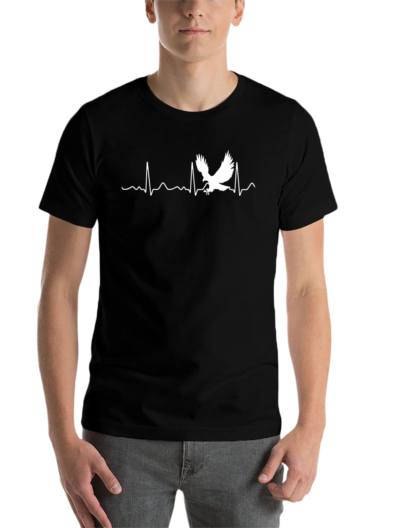Black Eagle Heartbeat Graphic T-Shirt - Black view 7