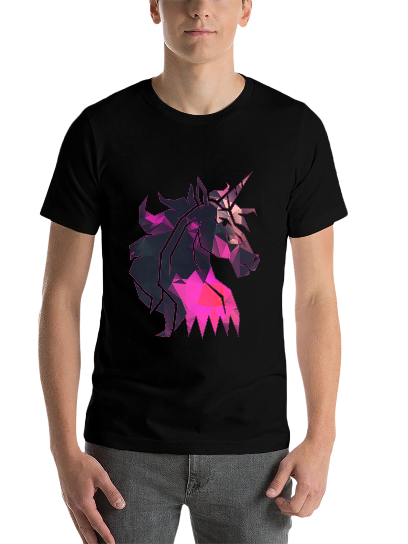 Black Geometric Unicorn Graphic Tee - Black T-Shirt view 7