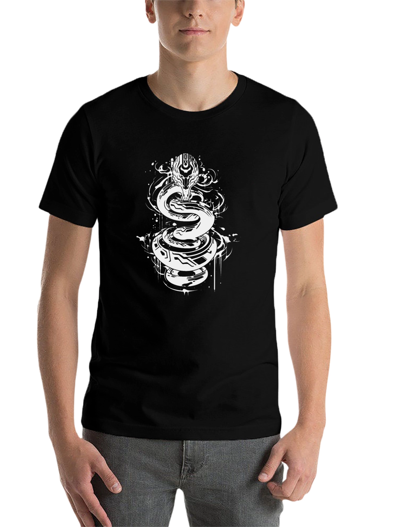 Black Abstract Serpent Graphic Tee view 7