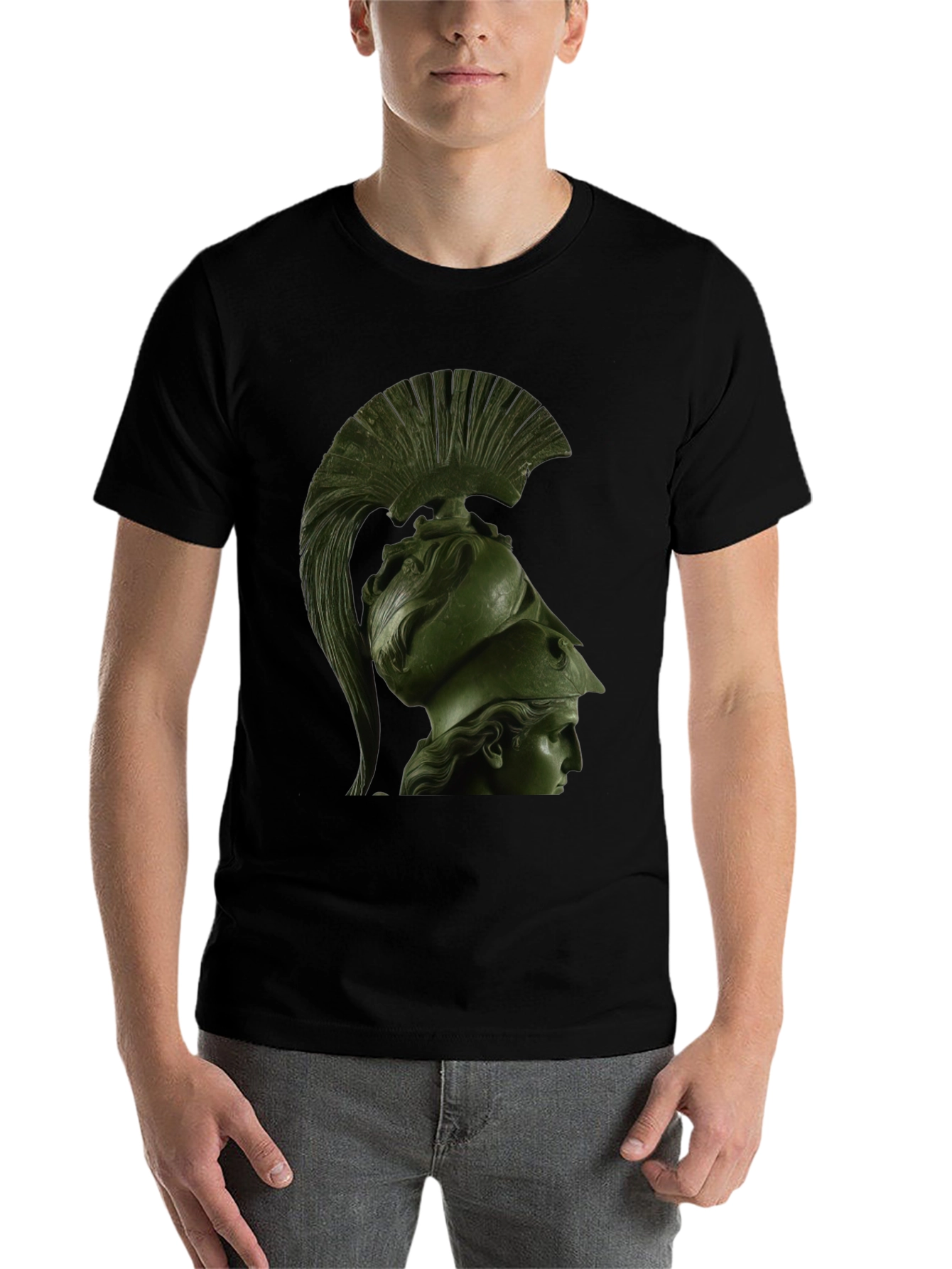 Black Spartan Helmet Graphic Tee - Black Cotton T-Shirt view 7