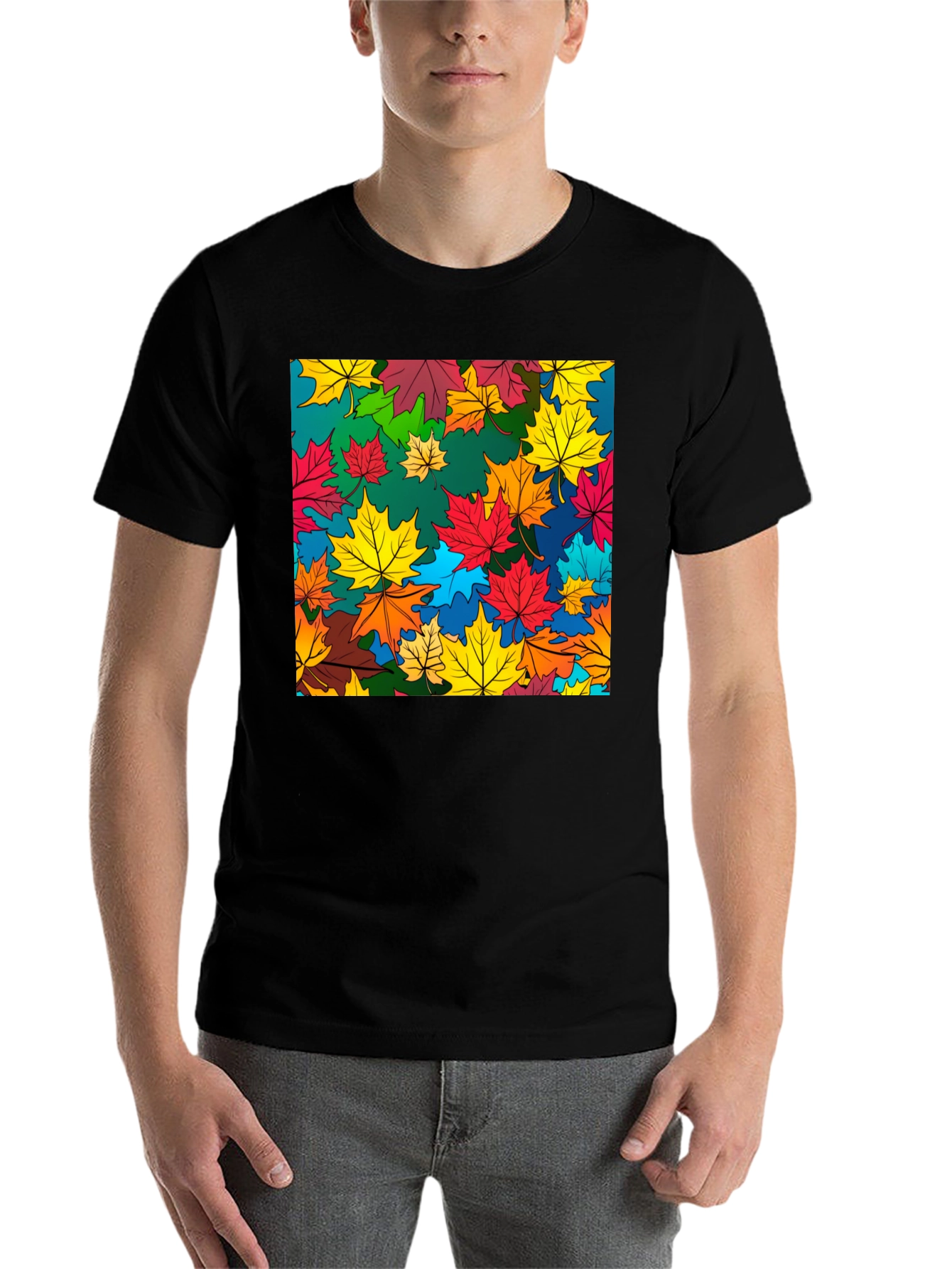 Black Autumn Leaves Graphic Tee - Stylish Nature Design view 7