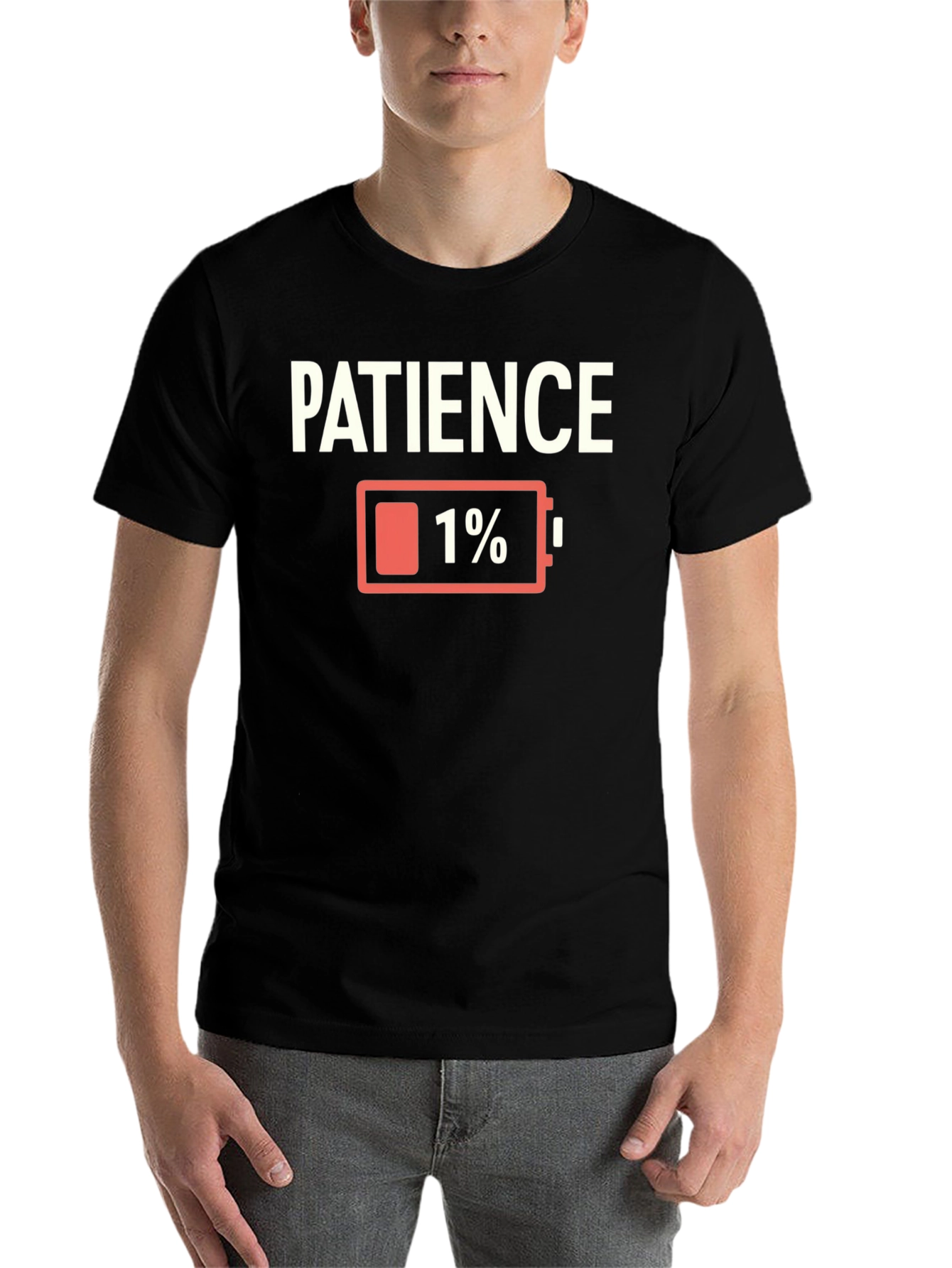Black Patience 1% Black Graphic T-Shirt - Low Battery Humor view 7