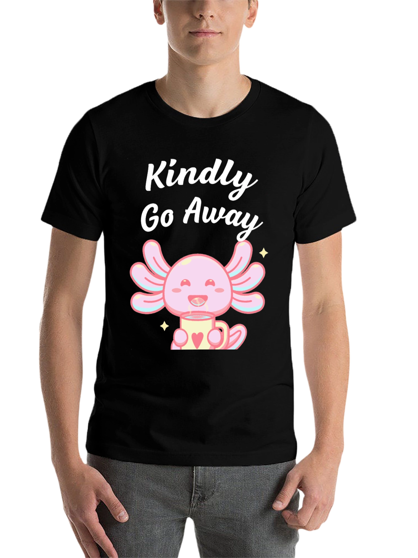 Black Kindly Go Away Axolotl T-Shirt view 7