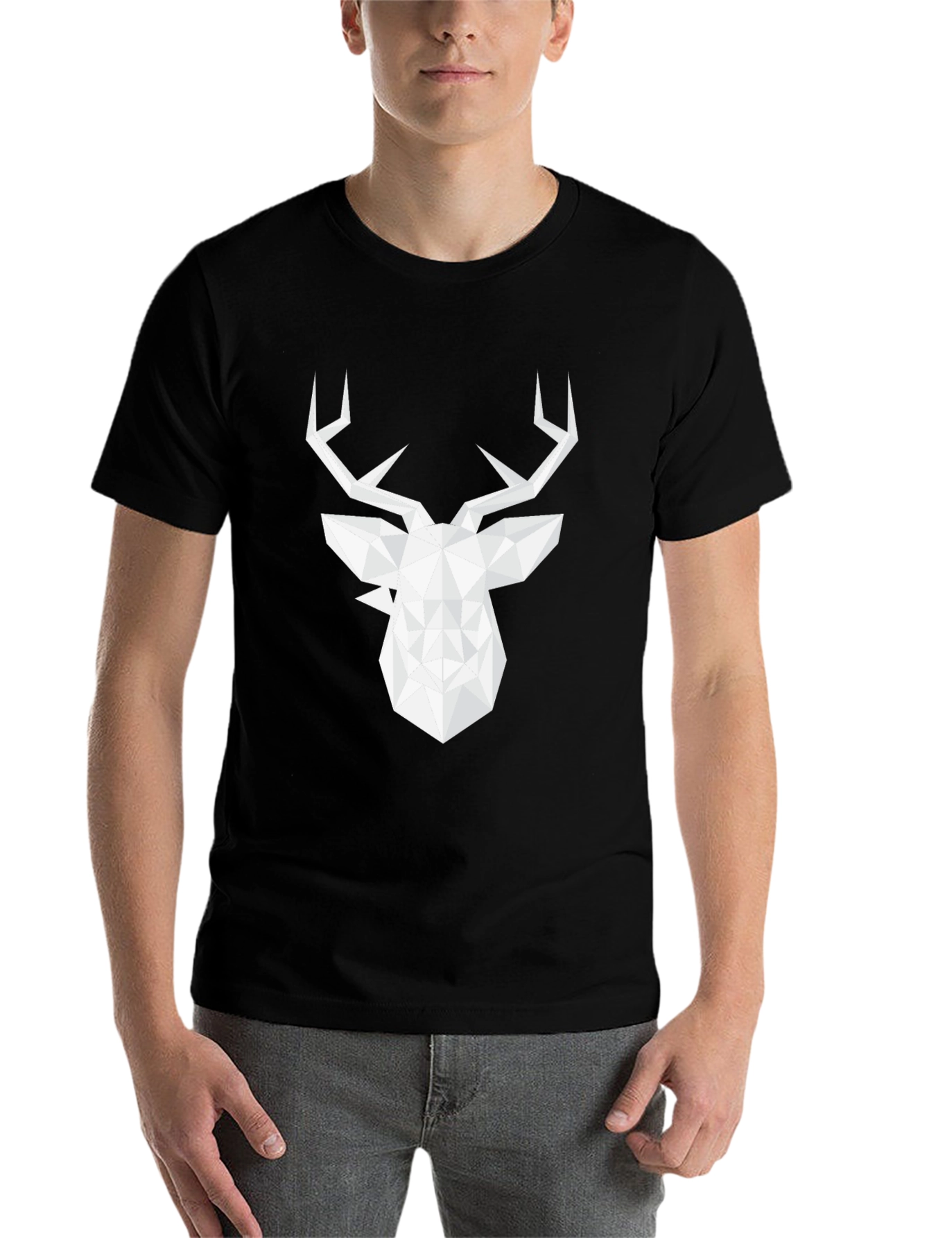 Black Geometric Deer Graphic Tee - Modern Style view 7