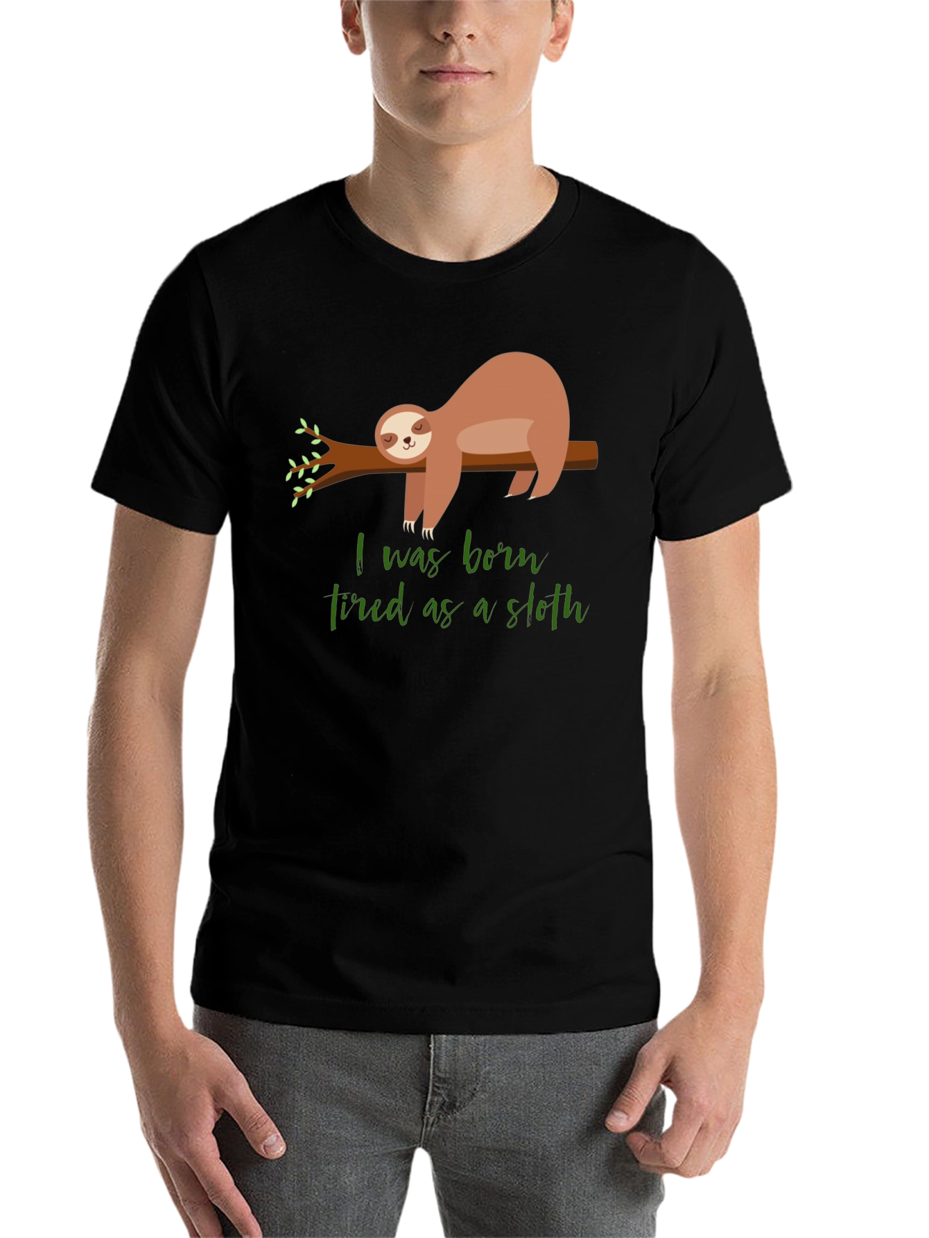 Black Born Tired Sloth Graphic T-Shirt - Unisex Cotton Tee view 7