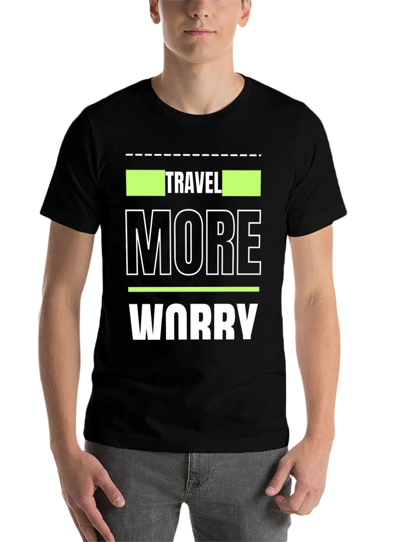Black Travel More Worry Less Graphic Tee - Black Cotton T-Shirt view 7